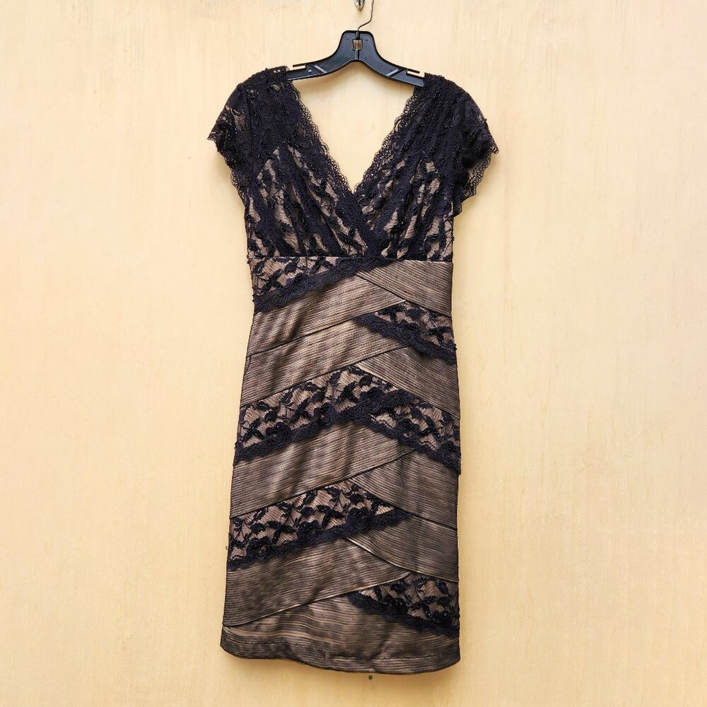 Marina Black and Nude Lace Cocktail Dress - Size 8